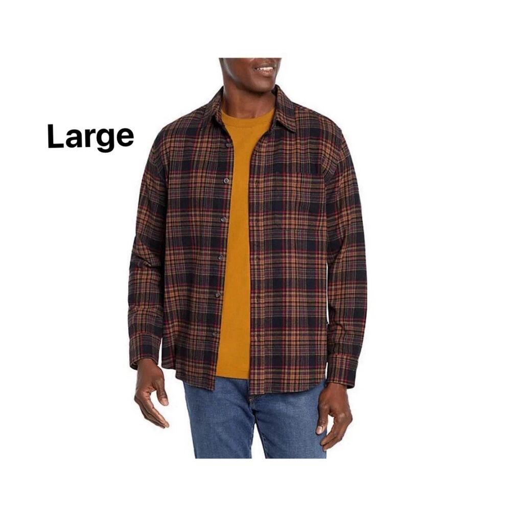 Eddie Bauer Men's 100% Cotton Brushed Twill Flannel Shirt Night Sky Ohio Plaid L
